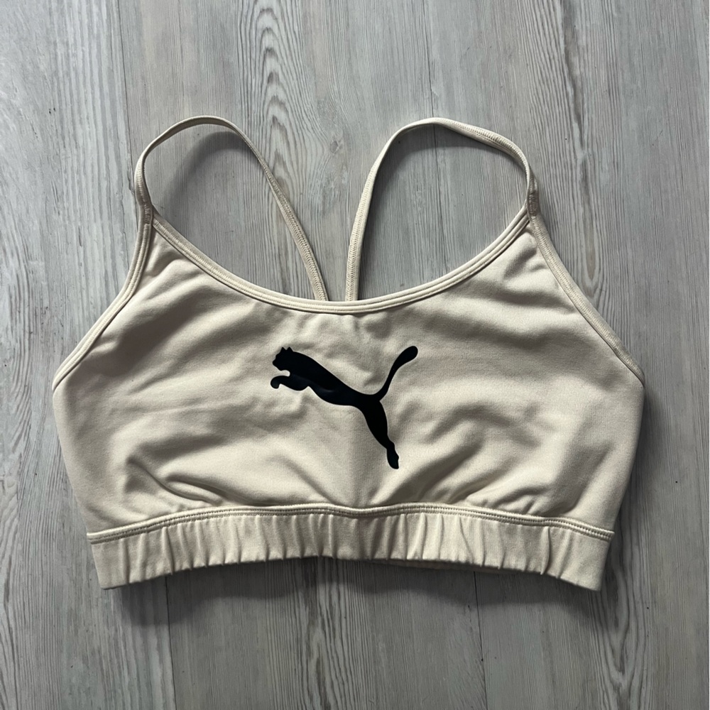 Puma Cream Sports Bra with Black Logo